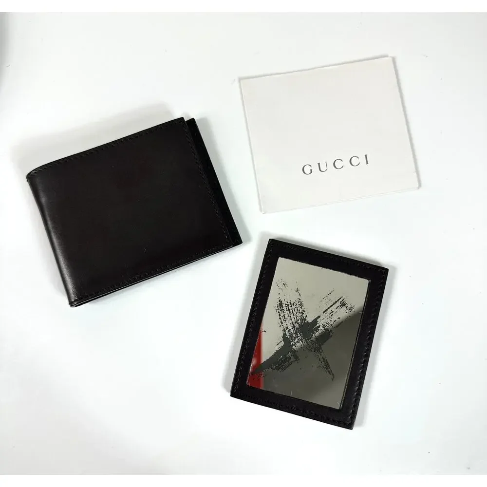 Gucci Pocket Mirror with Leather Case Authentic Vintage